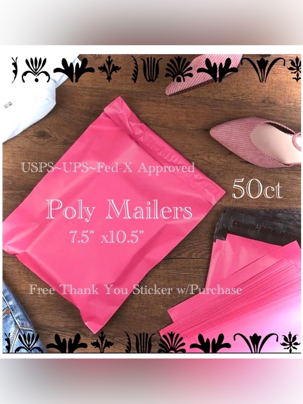 50ct ~ 7.5 x 10.5”~ Poly Mailer Bags 👛🆕👛Plus 😁 50ct Thank You Stickers Included